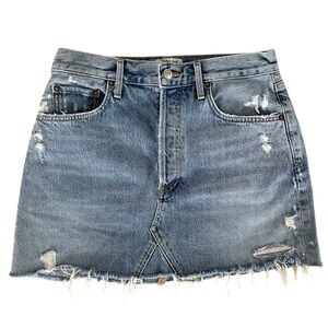 AGOLDE Distressed Denim Mini Skirt High Rise Raw Hem Size 28 NWOT